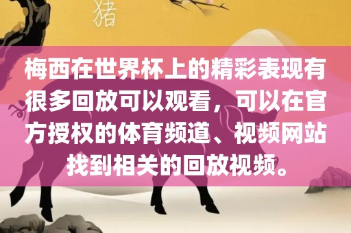 梅西在世界杯上的精彩表现有很多回放可以观看，可以在官方授权的体育频道、视频网站找到相关的回放视频。