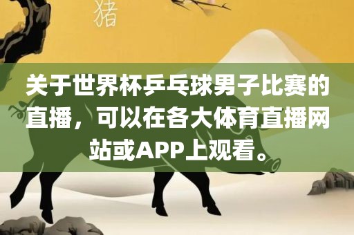 关于世界杯乒乓球男子比赛的直播，可以在各大体育直播网站或APP上观看。