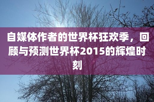 自媒体作者的世界杯狂欢季，回顾与预测世界杯2015的辉煌时刻