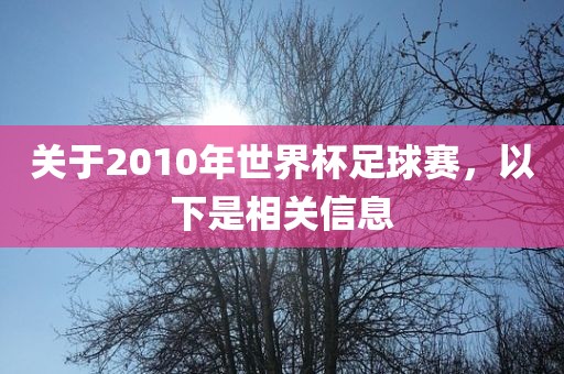 关于2010年世界杯足球赛，以下是相关信息