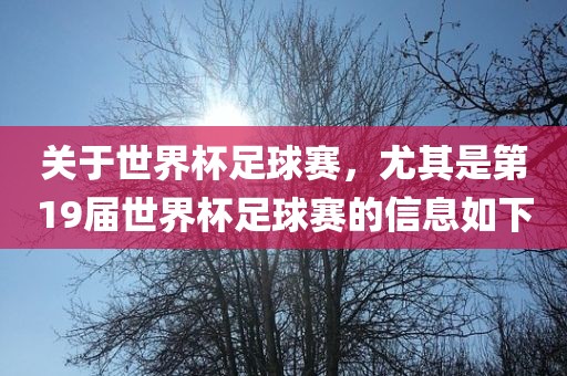 关于世界杯足球赛，尤其是第19届世界杯足球赛的信息如下洛阳市法福文化传播有限公司