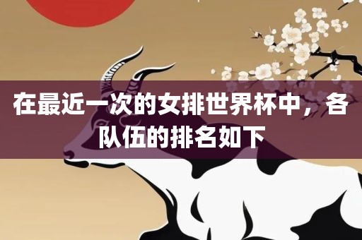 在最近一次的女排世界杯中，各队伍的排名如下洛阳市法福文化传播有限公司
