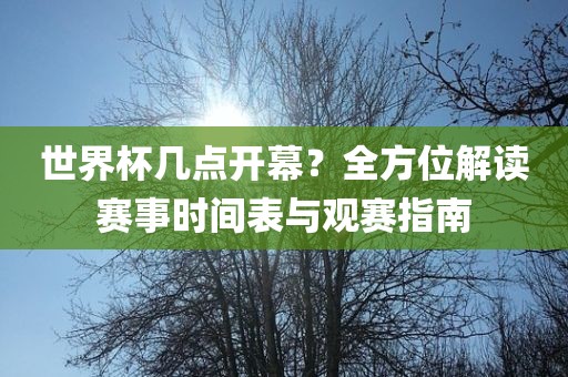 世界杯几点开幕？全方位解读赛事时间表与观赛指南