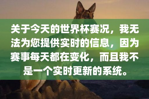 关于今天的世界杯赛况，我无法为您提供实时的信息，因为赛事每天都在变化，而且我不是一个实时更新的系统。
