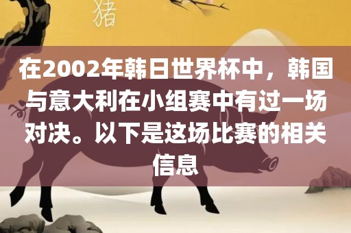 在2002年韩日世界杯中，韩国与意大利在小组赛中有过一场对决。以下是这场比赛的相关信息
