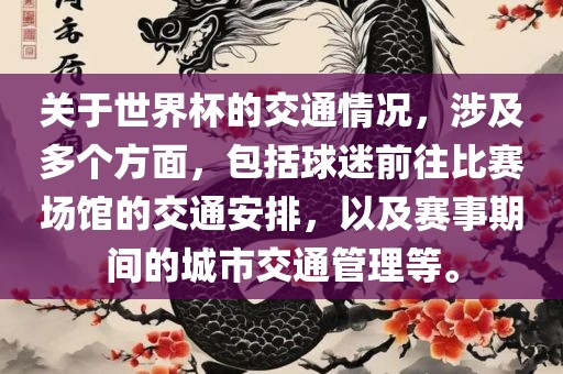 关于世界杯的交通情况，涉及多个方面，包括球迷前往比赛场馆的交通安排，以及赛事期间的城市交通管理等。洛阳市法福文化传播有限公司