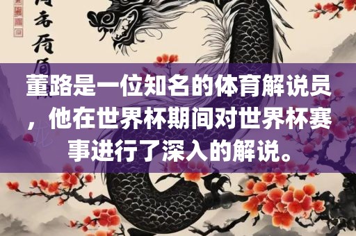 董路是一位知名的体育解说员，他在世界杯期间对世界杯赛事进行了深入的解说。