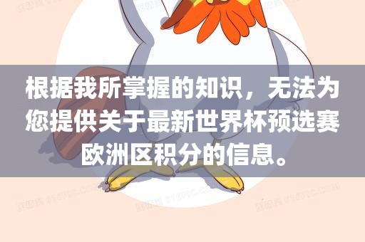 根据我所掌握的知识，无法为您提供关于最新世界杯预选赛欧洲区积分的信息。