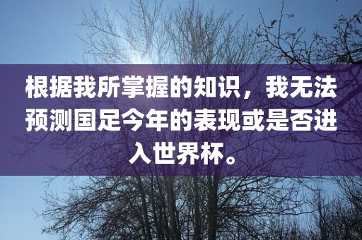 根据我所掌握的知识，我无法预测国足今年的表现或是否进入世界杯。