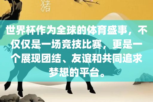 世界杯作为全球的体育盛事，不仅仅是一场竞技比赛，更是一个展现团结、友谊和共同追求梦想的平台。