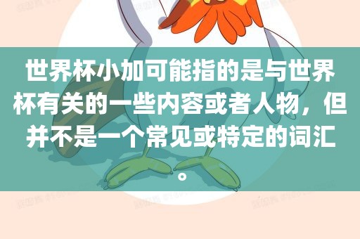 世界杯小加可能指的是与世界杯有关的一些内容或者人物，但并不是一个常见或特定的词汇。