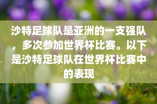 沙特足球队是亚洲的一支强队，多次参加世界杯比赛。以下是沙特足球队在世界杯比赛中的表现